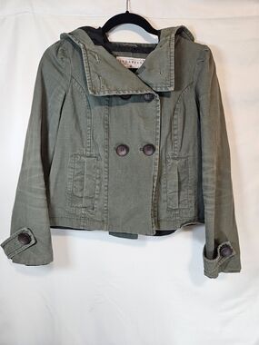 Sugarfly Olive Green Hooded Double-Breasted Pea Jacket
